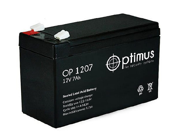 Аккумуляторная батарея (АКБ) Optimus OP 1207 (12В, 7А/ч).